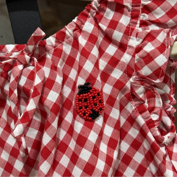 Vintage 2002 Ladybug top gingham toddler bow beaded embroidery baby girl dress - Picture 2 of 7